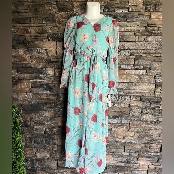 GB Girls Blue and Red Sundress with Bishop Sleeves - Picture 3 of 14